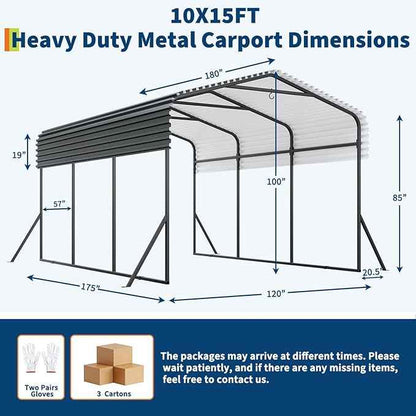 GAOMON Metal Carport, Carport with Reinforced Base and Galvanized Steel Roof, Heavy Duty Garage Car Shelter Shade, Outdoor Car Port Canopy for SUV, Truck, Boats, 10x15 FT