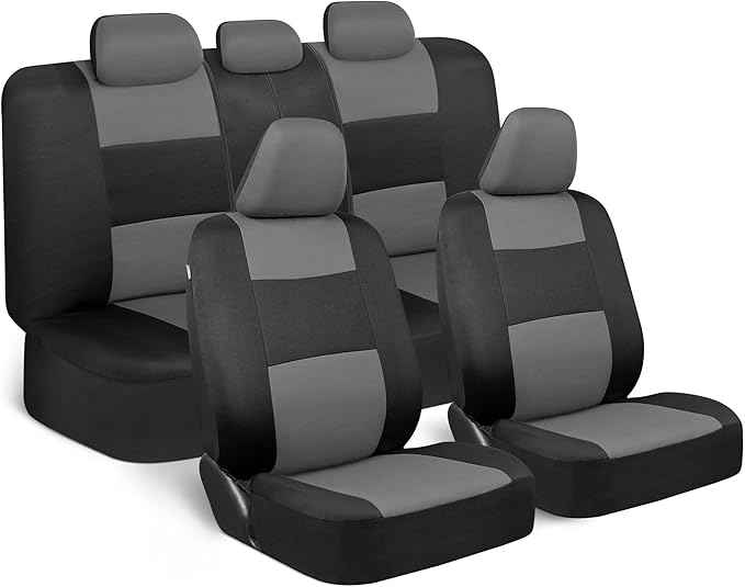 BDK PolyPro Black/Gray Car Seat Covers Full Set with Matching Carpet Floor Mats - Automotive Seat Covers for Cars Trucks SUV - Includes Split Bench Rear Seat Cover - Interior Car Accessories