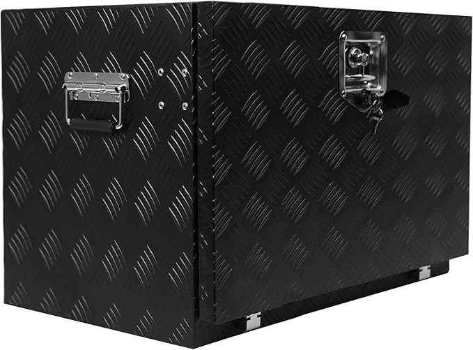 Aluminum Diamond Plate Tool Underbody Box, Waterproof Square Truck Storage Organizer Chest for Pick Up Truck Bed, RV Trailer with T-Handle Lock and Keys (24 inch)