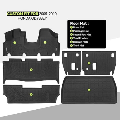 Tongama-Floor Mats for 2005-2010 Honda Odyssey, All Weather TPE Floor Liners & Trunk Mat & Backrest Mats Protectors for Honda Odyssey Interior Accessories