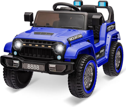 12V Kids Ride On Truck Car, Battery Powered Electric Vehicles with Remote Control, Spring Suspensions, 3 Speeds, LED Lights, Music, MP3, Ride On Toy Car for Children Toddles Boys Girls, Dark Blue - AutoBay