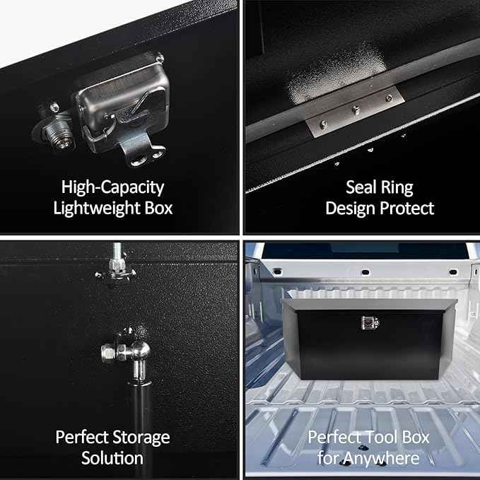 Black Steel Trailer Tongue Truck Box w/Lock for Trucks Trailers RV ATV Pickup Trucks Flatbeds - 49 x 15 x 18.5 Inch