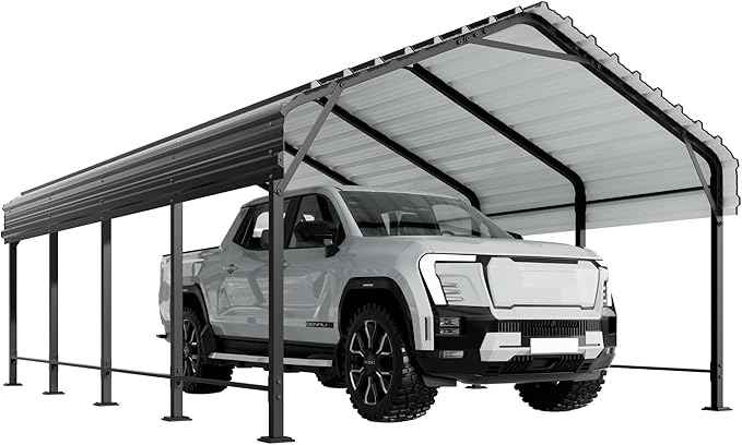 Shintenchi 12x20 FT Metal Carport, Oversized Carport Garage with Enhanced Base, Outdoor Galvanized Car Shelter, Heavy Duty Carports Canopy, for Car, Boats and Tractors, Grey