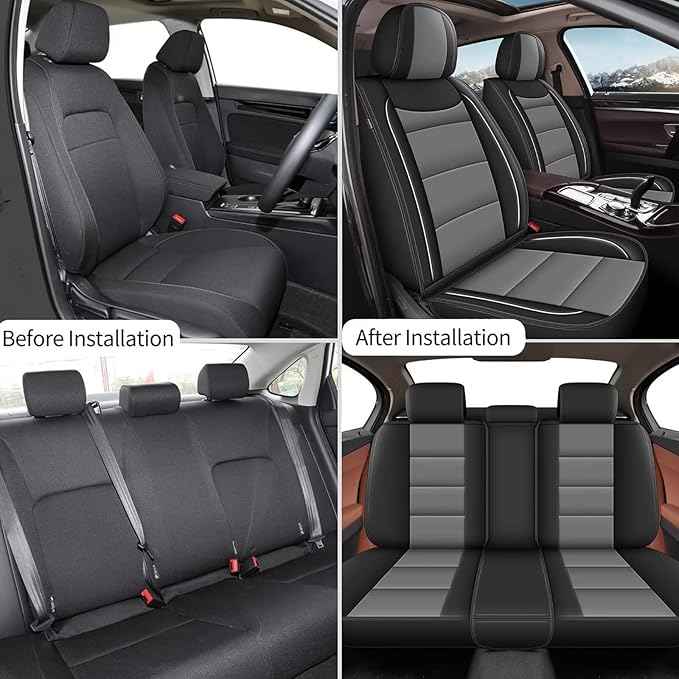 YORKNEIC Full Set Seat Covers Fit for Ford Escape 2001-2025 2026: 5 Seats Leather Car Seat Covers - Waterproof Car Seat Protector Compatible Airbag (Black & Grey)