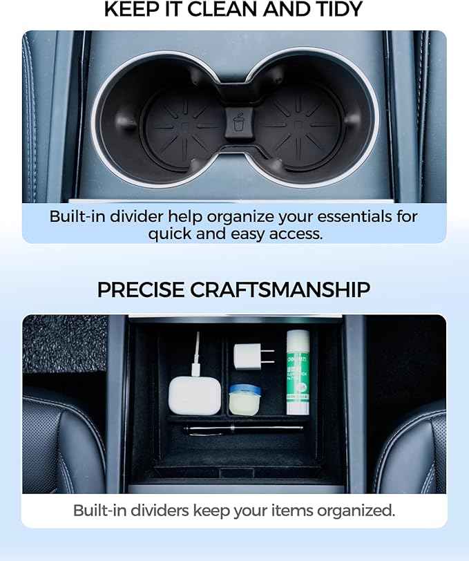 KYX 2024 2025 Tesla Model 3 Highland & 2025 New Model Y Center Console Organizer | Dual-Layer Sliding Storage Box, 5-Piece Set - Black | Not Compatible with Older Model Y 2021-2025