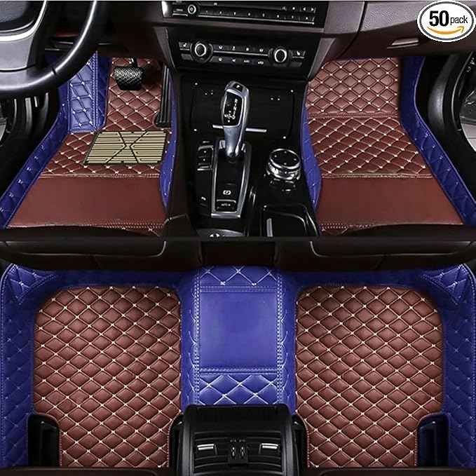 Custom Car Floor Mats for 99.99% Sedan SUV Sports Car Men Women Protection Full Coverage Pads Anti-Slip Leather Floor Lining All Weather Car Floor Mats (Edge Blue, Medium Brown, Beige)