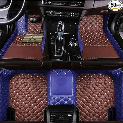 Custom Car Floor Mats for 99.99% Sedan SUV Sports Car Men Women Protection Full Coverage Pads Anti-Slip Leather Floor Lining All Weather Car Floor Mats (Edge Blue, Medium Brown, Beige)