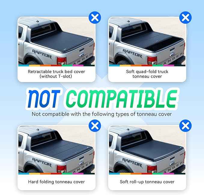 Truck Bed Adjustable Cross Bars for T-Slot Retract Cover, Wide Width Adjustment for All Pickup Trucks, 95032B