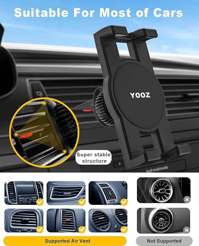 Tablet Air Vent Car Mount, AC Vent Tablet Phone Holder for Car [Upgrade Clip Never Shake] for iPad Pro Air Mini, Galaxy Tab, Kindle, Fire, iPhone 16 15 Pro Max, 4-12.9"