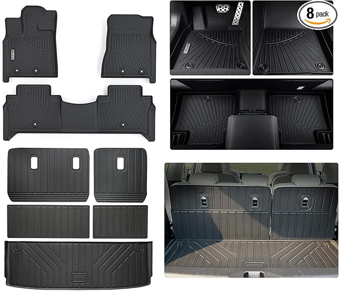 Floor Mats for 2025 2026 Nissan Armada & Infiniti QX80(Fit 7 and 8seat) with Trunk Mat 8PC TPE All-Weather Set - Custom Fit Non-Slip Floor+Cargo Liners Accessories
