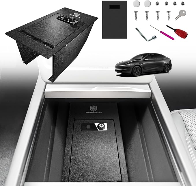 for 2026+ Tesla New Model Y Juniper Center Console Safe Gun Safe Vault Hidden Console Storage Interior Vault LockBox Anti-Theft Biometric Fingerprint Lock (Not fit Standard Trim)