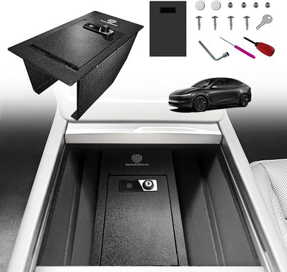 for 2026+ Tesla New Model Y Juniper Center Console Safe Gun Safe Vault Hidden Console Storage Interior Vault LockBox Anti-Theft Biometric Fingerprint Lock (Not fit Standard Trim)
