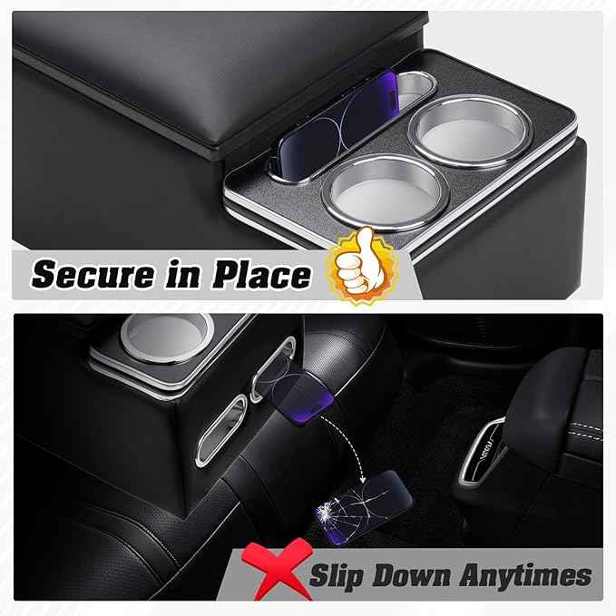 Upgraded Bench Seat Center Console with Extra Large Cup Holder & Phone Holder, Universal Center Console with USB Charging, Central Console for Bench Seat of Truck & Van & Car