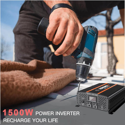 1500 Watt car Power Inverter 12V to 110V/120V for RV car Truck semi Truck Vehicles Camping with LCD Display 1500W