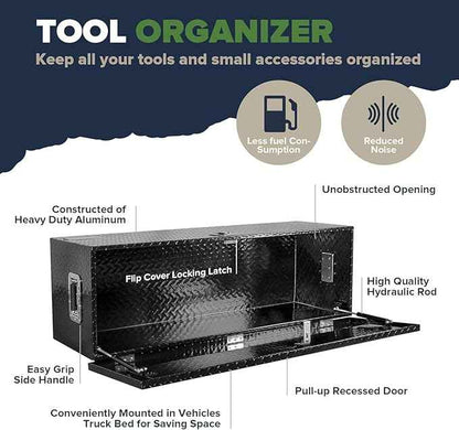 ARKSEN 49 x 15 x 15 Inch Diamond Plate Truck Bed Tool Box, Heavy Duty Waterproof Aluminum Toolboxes Storage Chest with Side Handle & Lock for Pickup Truck Bed, RV & Trailer – Black