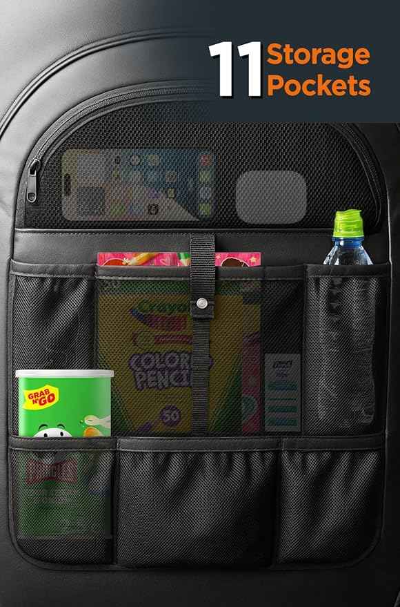 Seat Back Protector Organizer for Tesla Model-3 and Model-Y (Rear Passenger) Fitted Organization with Zippered Storage Pockets (Black)
