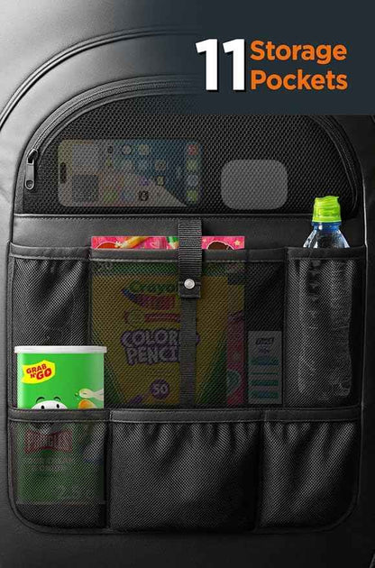 Seat Back Protector Organizer for Tesla Model-3 and Model-Y (Rear Passenger) Fitted Organization with Zippered Storage Pockets (Black)