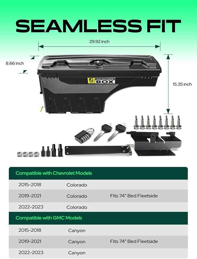YHTAUTO Driver Side Truck Bed Storage Tool box Compatible with 2015-2023 Chevrolet Colorado & GMC Canyon, 2019-2021 Fits 74" Bed, Lockable Swing Waterproof Wheel Well Toolbox