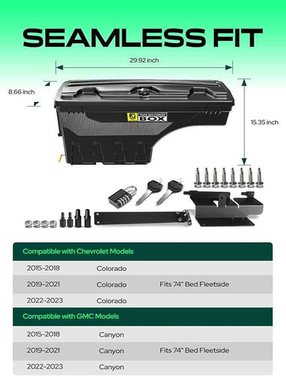 YHTAUTO Driver Side Truck Bed Storage Tool box Compatible with 2015-2023 Chevrolet Colorado & GMC Canyon, 2019-2021 Fits 74" Bed, Lockable Swing Waterproof Wheel Well Toolbox