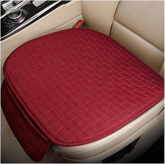 Front Car Seat Cover, Anti-Slip Breathable Linen Bottom Seat Protector Covers with Storage Pockets, Universal Front Driver Seat Pad Mat for Cars SUVs Truck Van (Wine Red)