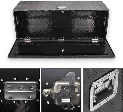 44 Inch Black Aluminum Tool Box 5 Bar Tread ToolBox Flatbox for Truck Bed Car Outdoor Trailer Pickup Underbody RV ATV Storage Underbed Tools Organizer with Lock and Keys(44"X15"X15")