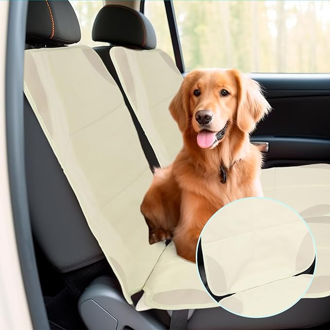 Aurelema 2 Pcs Car Seat Protector with Non-Slip Backing and Mesh Pockets 600d Fabric Child Car Seat Covers Waterproof, Durable for Baby and Pet, Sedan SUV Truck (Beige)