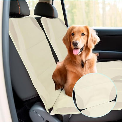 Aurelema 2 Pcs Car Seat Protector with Non-Slip Backing and Mesh Pockets 600d Fabric Child Car Seat Covers Waterproof, Durable for Baby and Pet, Sedan SUV Truck (Beige)
