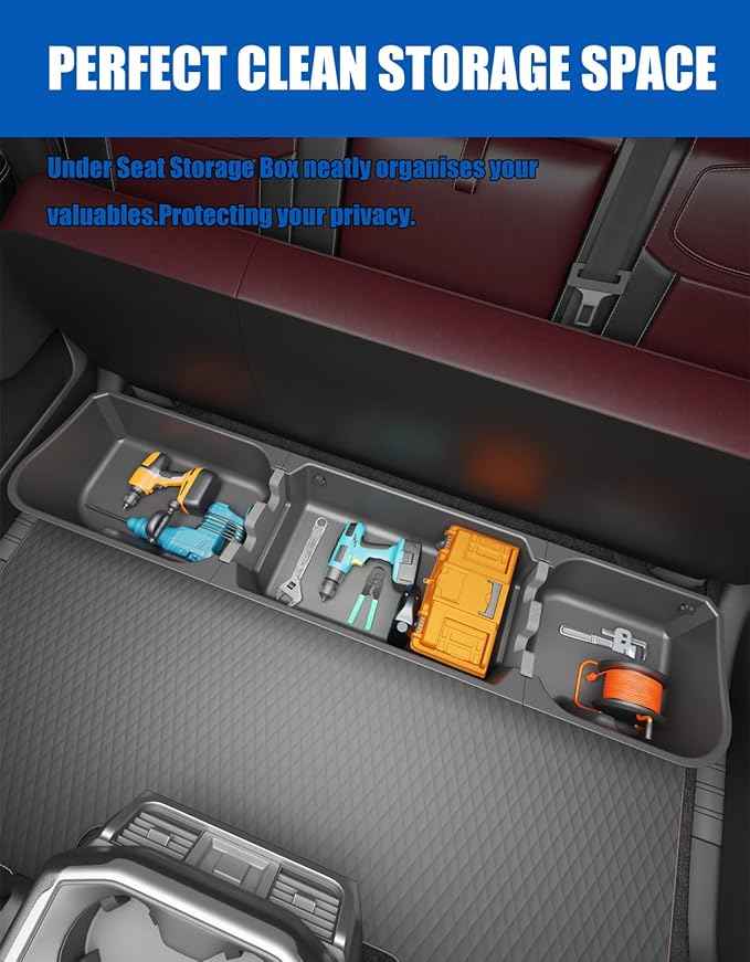 Wonderdrive Under Seat Storage Box Fit for 2015-2026 Ford F-150 F150 SuperCrew Cab, 2017-2026 F-250/F-350/F-450/F-550 Super Duty, Upgraded Rear Truck Underseat Organizer Cargo Box