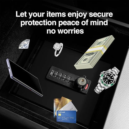 Fit 2025 2026 Tesla Model Y Juniper Center Console Gun Safe Vault For Tesla Model 3 Highland Armrest Lock Box Secure Vehicle Accessory with 4-digit Lock with Password Retrieval Key.