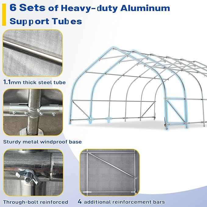 EROMMY 20x20 FT Heavy Duty Durable Carport, Silver Gray, Galvanized Steel Frame Garage Shelter and Outdoor Storage, Waterproof 3-Layer PE Cover, Fits 2 Cars, Boat, Farm Equipment
