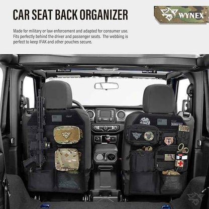 WYNEX Car Seat Organizer, Molle Backseat Cover Organizer Protector with Sling Rack, Visual Pocket and Patch, Universal Vehicle Fits for F150, Jeeps, Pickups & Trucks for Road Trips
