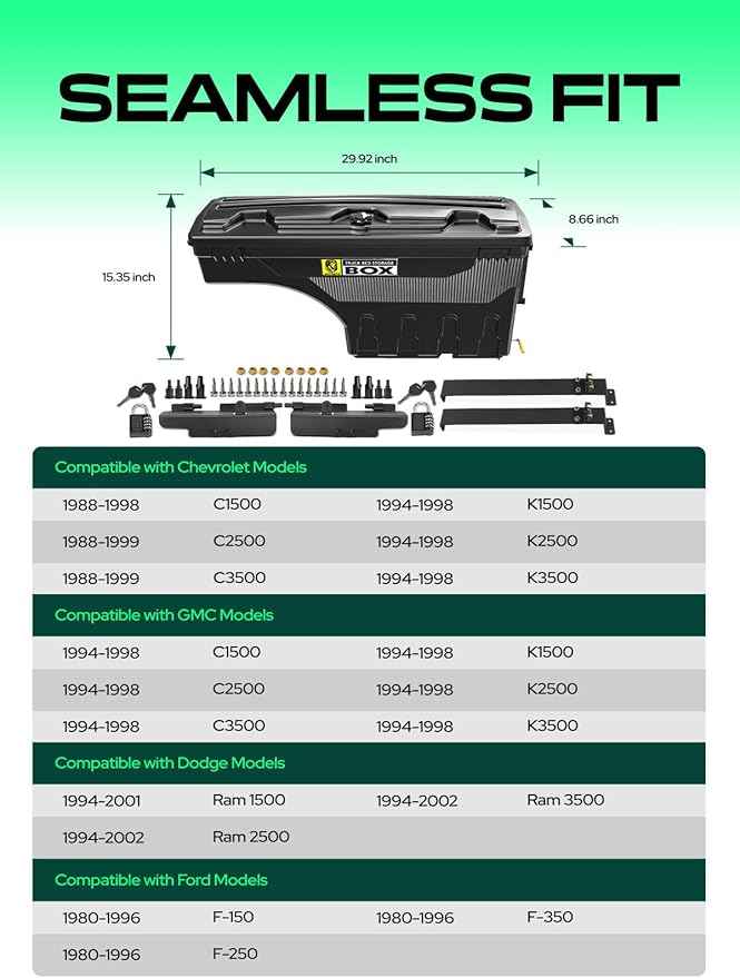 YHTAUTO Set of 2 Truck Bed Storage Tool Box Lockable Case Replacement for Dodge Ram 94-02 Ford F-Series 80-96 Chevy GMC C/K Pickup 88-98, Swing Waterproof Wheel Well Toolbox
