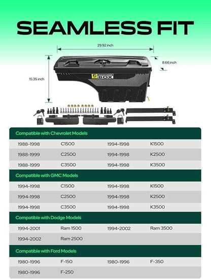 YHTAUTO Set of 2 Truck Bed Storage Tool Box Lockable Case Replacement for Dodge Ram 94-02 Ford F-Series 80-96 Chevy GMC C/K Pickup 88-98, Swing Waterproof Wheel Well Toolbox
