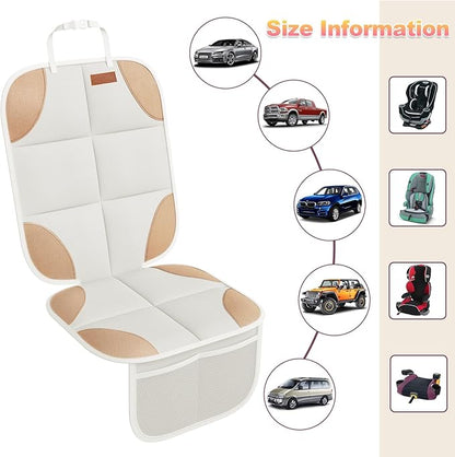 SMART ELF Car Seat Protector, 2Pack Seat Protector Protect Child Seats with Thickest Padding and Non-Slip Backing Mesh Pockets for Baby and Pet,Sedan SUV Truck (Beige Brown)