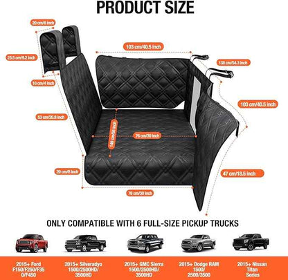 Truck Back Seat Extender for Dogs – Waterproof Full Size Pickup Pet Seat Cover with Door Protection, Hard Bottom Holds 420 lbs Dog Hammock for F150, RAM 1500 & More