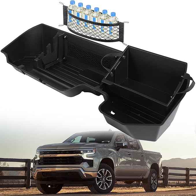 POPSTORE Under Seat Storage Compatible with Chevy Silverado/GMC Sierra 1500 2019-2026 & 2500 3500 HD 2020-2026 Crew/Double Cab, Upgraded Rear Underseat Storage Truck Organizer Cargo Box