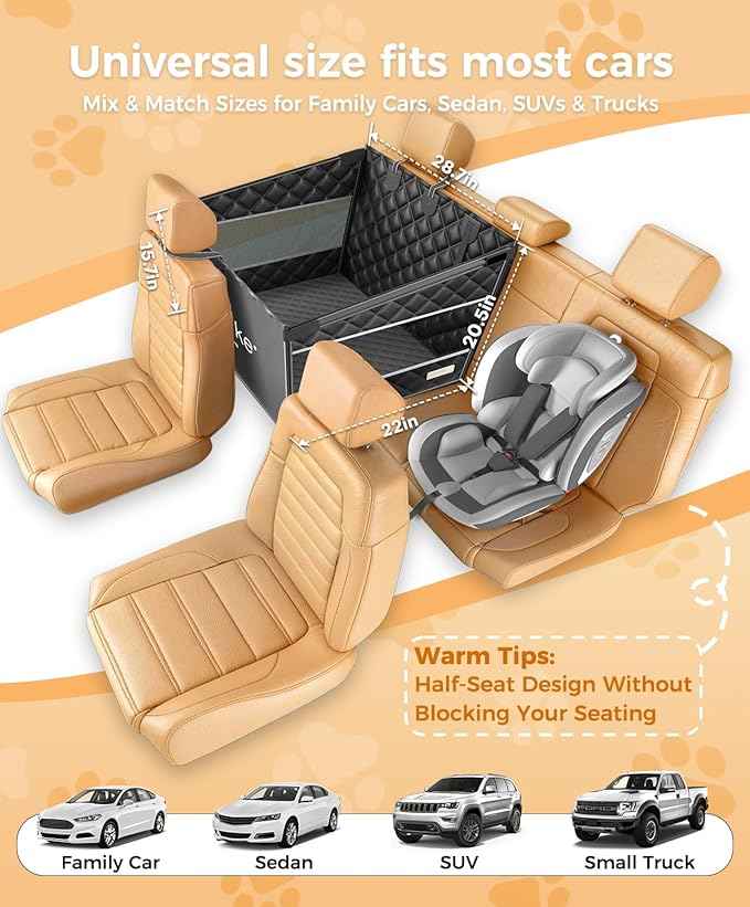 Doglike UNBREAK Armor Dog Car Seat Cover for Back Seat [NO.1 Military-Grade Reinforced Protection], 500LB Ultra-Support Armor Hard Bottom, Waterproof Pet Carseat Dog Hammock for Cars/SUV/Truck XL Size