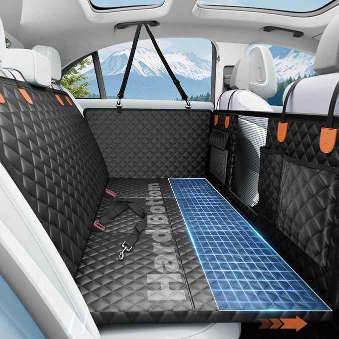 Dog Car Seat Cover for Back Seat with Hard Bottom,Waterproof Back Seat Extender for Dogs,Dog Hammock Dogs Bed for Cars, SUVs,Pet Seat Cover for Back Seat Holds 400lbs with Mesh Window & Pocket