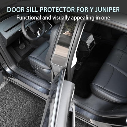 2PCS Door Sill Protector Cover for Tesla Model Y Juniper 2025 2026, One-Piece Full Protection Front & Rear Door Entry Guard Threshold Strip for Model Y Juniper Accessories, Anti-Stain, Kick-Resistant