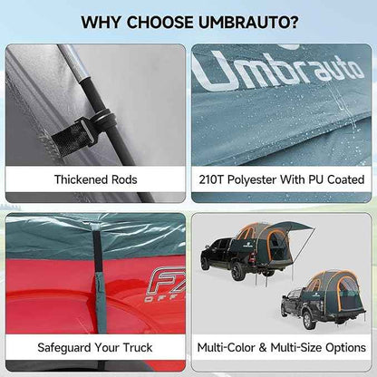Truck Bed Tent with Awning 5.5' ~ 5.8' Easy Set Up Umburato Pickup Truck Tents for Camping, Waterproof, for 2-3 Person, Chevy, Dodge, Ford, GMC, Navy Blue & Lime