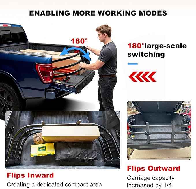 Truck Bed Extender, Bilateral Retractable Tailgate Extender, Aluminum Adjustable Size 52"-62.6"L x 23"-26.7"W x 18"H, Fits Chevy Silverado & GMC Sierra, Ford F-Series, Dodge Ram, Tundra, Nissan Titan