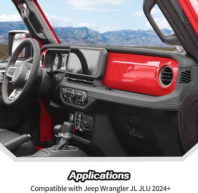 JeCar 2pcs for 2024+ Jeep Wrangler JL Red Interior Accessories Center Console Dash Panel Cover Trim