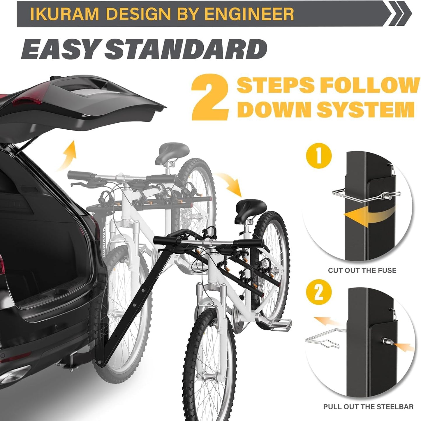 3 Bike Rack Bicycle Carrier Racks Hitch Mount Double Foldable Rack for Cars Truck SUV Fits 2" Hitch Receiver, Including Anti-Rattle Hitch Tightener