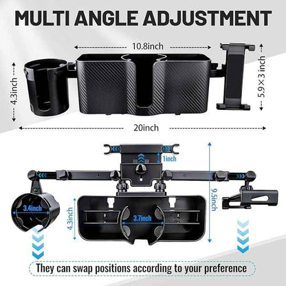 3-in-1 Car Back Seat Organizer Headrest Mount - Adjustable Storage Box with Cup Holder & Tablet Phone Holder for 5-13 Inch Devices, Fits Headrest Posts 0.6in Diameter & 4.2-5.7in Spacing