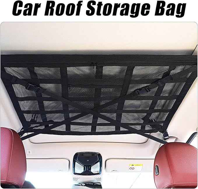 Overhead Car Organizer, Compatible with Jeep Gladiator Sport/Rubicon 2020-2025 Car Roof Storage Net Universal Car Ceiling Storage for Camping Storage Bag,Black-Medium