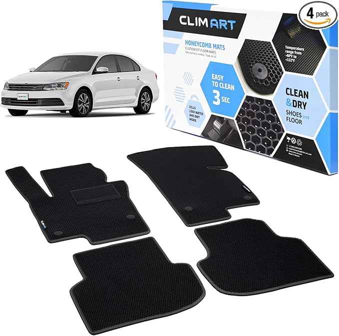 CLIM ART All-Weather Car Floor Mats Compatible with Volkswagen (VW) Jetta 2011-2018, Custom-Fit Heavy-Duty Floor Liners for Cars & SUVs, Car Accessories for Men & Women, Black - FL011411260