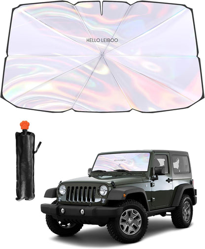 helloleiboo 𝟐𝟎𝟐5 𝑼𝑷𝑮𝑹𝑨𝑫𝑬 Car Windshield Sun Shade Umbrella, Colorful 360°Rotating Foldable Windshield Sun Shade Front Window Reflective Polyester Blocks Heat and Sun Sun Shade for Cars SUV - AutoBay