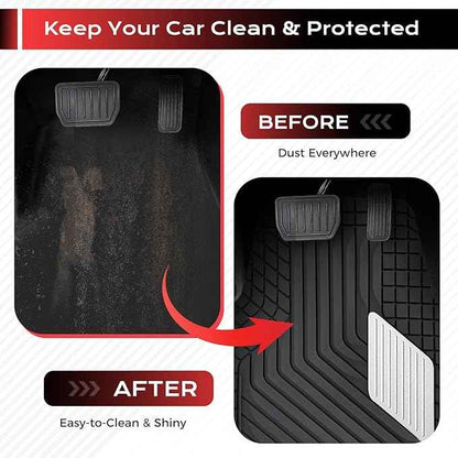 Coverado Car Floor Mats Full Set – Heavy-Duty PVC Floor Mats with Silver Metallic Heel Pad, All-Weather Protection for Front & Rear, Non-Slip Backing, Easy-Clean Interior Liners