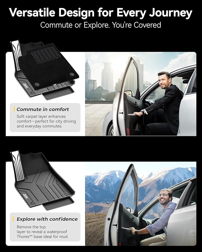 3W Tesla Model Y Juniper Floor Mats with Carpets, Mental Pedal, Double Layer, All Weather TPE Waterproof Custom Fit Automotive Car Floor Liners, Black