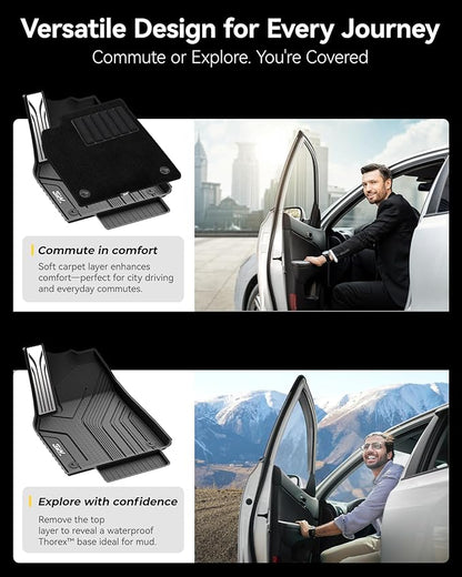 3W Tesla Model Y Juniper Floor Mats with Carpets, Mental Pedal, Double Layer, All Weather TPE Waterproof Custom Fit Automotive Car Floor Liners, Black